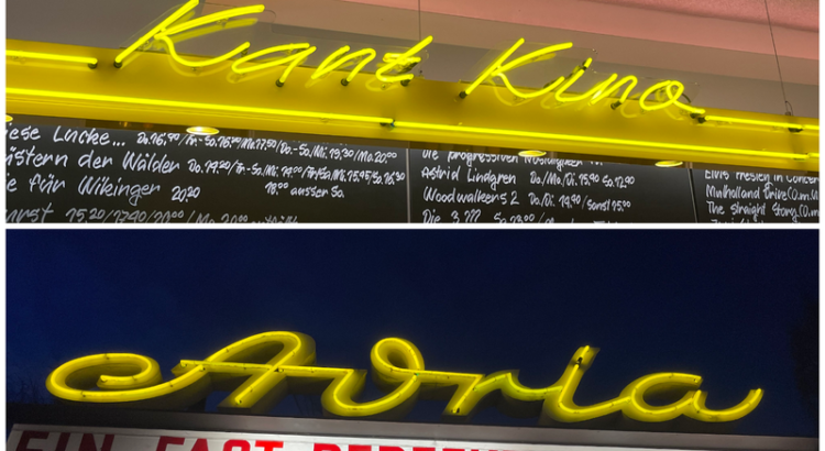 Collage aus zwei Neonschriften "Kant Kino" und "Adria"